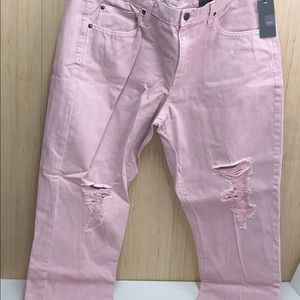 NWT Mossimo Sz 16 Mid-rise Boyfriend Crop Pink Distressed Denim Jeans Pants 33